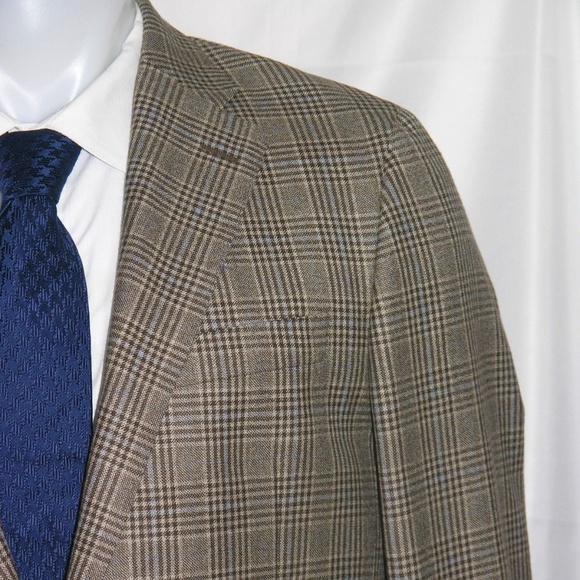 Hickey Freeman Beacon Light Brown Plaid Two Button Blazer 42L NWT